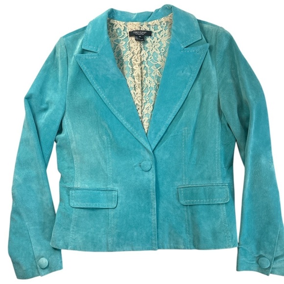 KAREN KANE Blue Suede Leather Blazer Jacket Women’s Medium - Picture 1 of 15